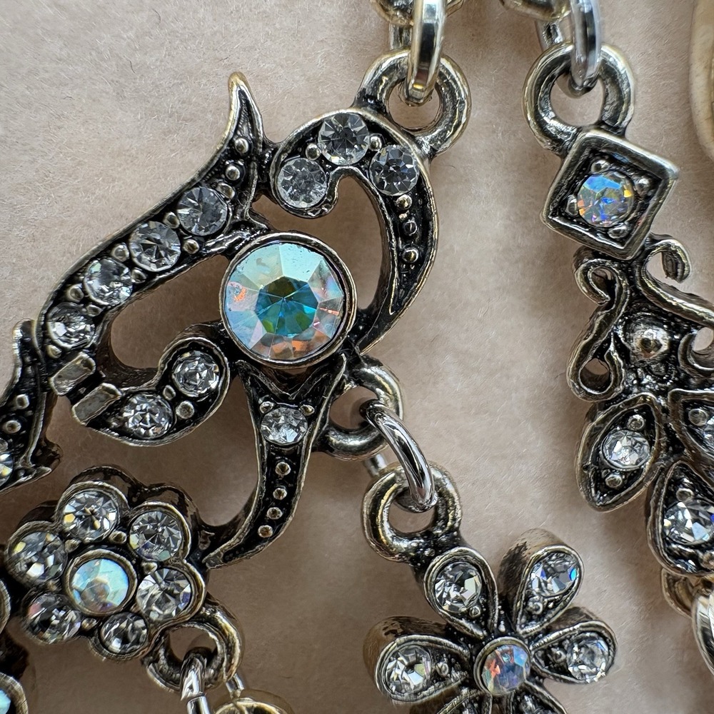 Kirks Folly Dream Mist Aurora Borealis Crystal Floral Dangle Bib Necklace w/Box - Picture 6 of 13